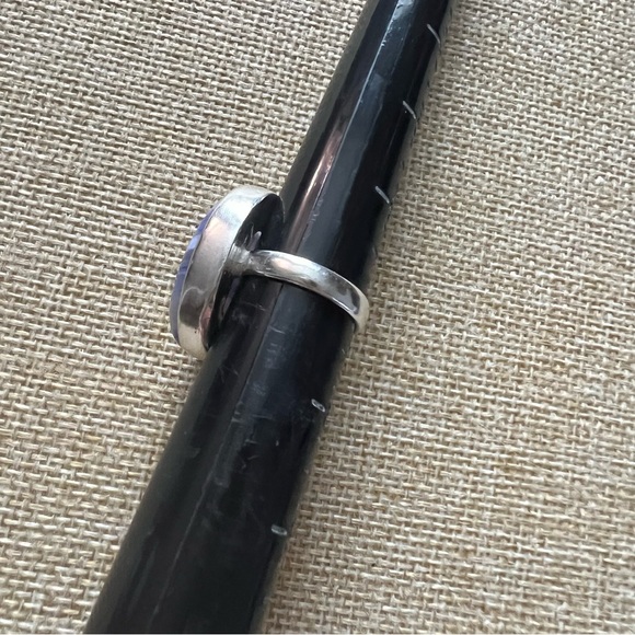 New Blue Banded Agate Stone Crystal Silver Overlay Ring Size 6.75 - Picture 2 of 8